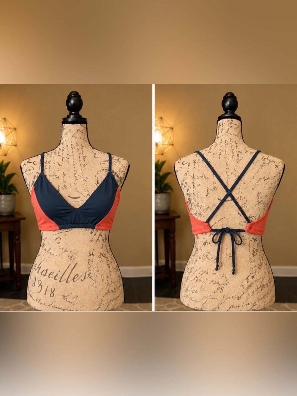 Carve Designs Colorblock Bikini Swim Top Navy Coral Size L 10